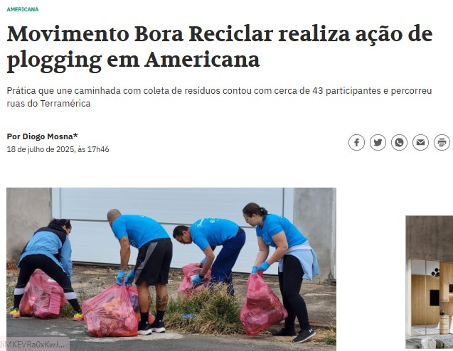 Movimento Bora Reciclar! é destaque no jornal O Liberal com ação de Plogging em Americana
